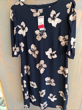 T.J.Maxx Navy Dress with Beige Floral Print